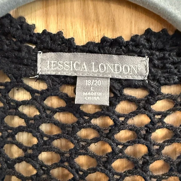 Jessica London Black Crochet Knit Open-Front Short Sleeve Cardigan Size 18/20 - Picture 5 of 11